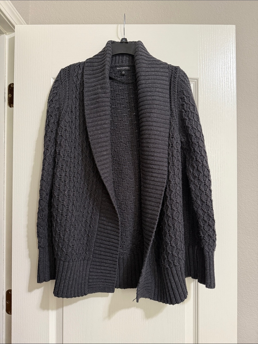 Banana Republic Dark Charcoal Shawl-Collar Open-Front Cardigan